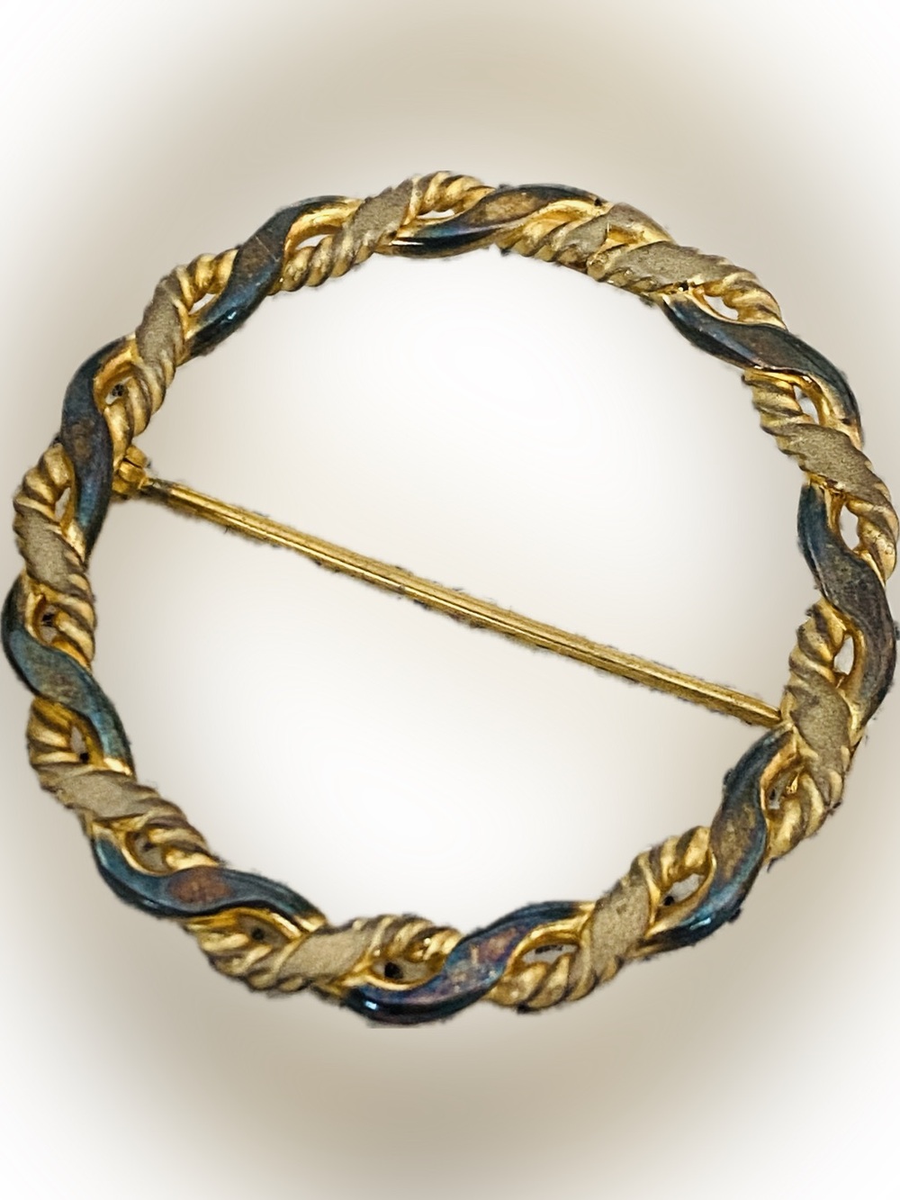 Sterling Silver Gold-Tone Vermeil Twisted Rope Circle Brooch - Women Jewelry